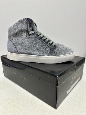 After Midnight Flash Sneakers Men 9 Silver Velvet Rhinestone Studded Bling